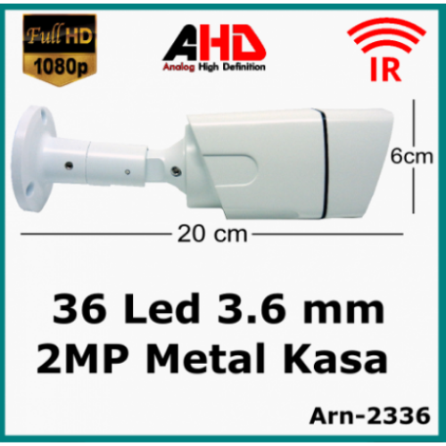 2 MP 1080P 36 Led 3.6 MM Lens AHD Gece Görüşlü Su Geçirmez Güvenlik Kamerası