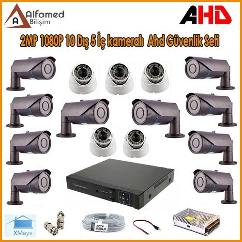 2MP 1080P 10 Dış 5 İç Kameralı AHD Güvenlik Sistemi