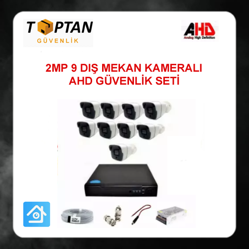2MP 1080P 9 Dış Mekan Kameralı Ahd Güvenlik Seti ARNA-7149