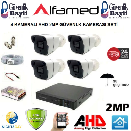 4 KAMERALI 2MP 1080P AHD GÜVENLİK SETİ ALFA-1510