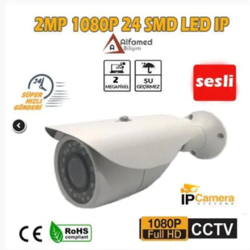 ALFAMED 2.0 MP 1080P 24 SMD LED BULLET IP KAMERA SES DESTEKLİ AL-W50