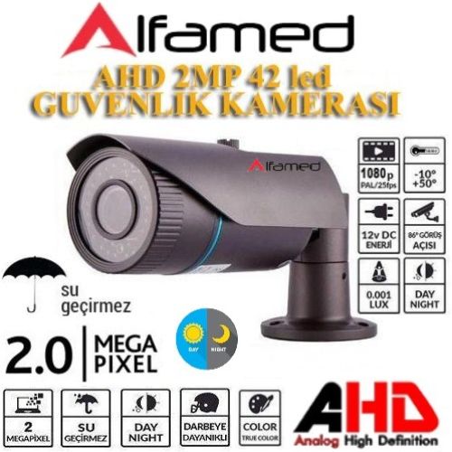 ALFAMED 2MP 1080P AHD 42 Led Gece Görüşlü Güvenlik Kamerası ALFA-1678
