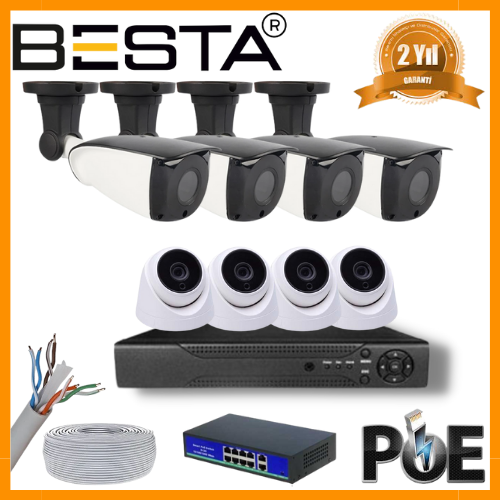 Besta 5 MP 4 İÇ MEKAN 4 DIŞ MEKAN KAMERALI IP POE GÜVENLİK SETİ KD-2748