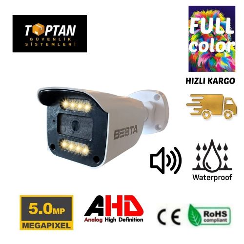 BESTA 5 MP COAXIAL AUDIO DAHİLİ MİKROFONLU 8 ATOM WARM LED  FULL COLOR AHD Güvenlik Kamerası BT-1508