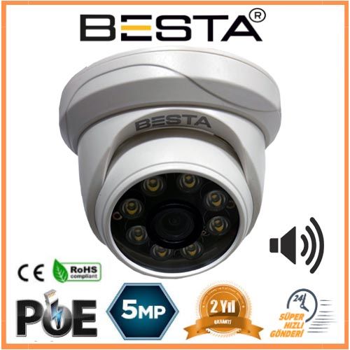Besta 5 MP IP POE Dahili Mikrofonlu Dome Güvenlik Kamerası KD-5250