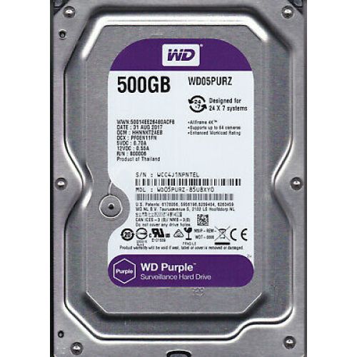 WD Purple WD05PURZ 500 GB 3.5inc  5400 RPM HDD Güvenlik Diski