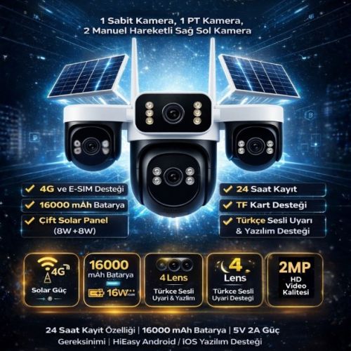 X5Tech 44-GZ 4G SIM Kartlı 4 Lensli Solar Güvenlik Kamerası