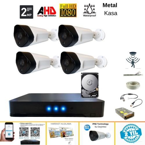 2 MP 1080P 4 METAL KASA KAMERALI DIŞ MEKAN AHD GÜVENLİK SİSTEMİ 500 GB HDD DAHİL - ST24500TM