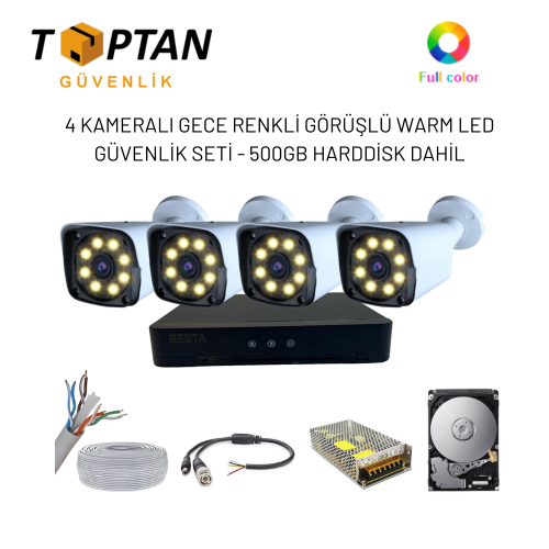 2MP AHD 4 Kameralı Gece Renkli Görüşlü Full Güvenlik Seti ARNA-1024 500GB Harddisk Dahil