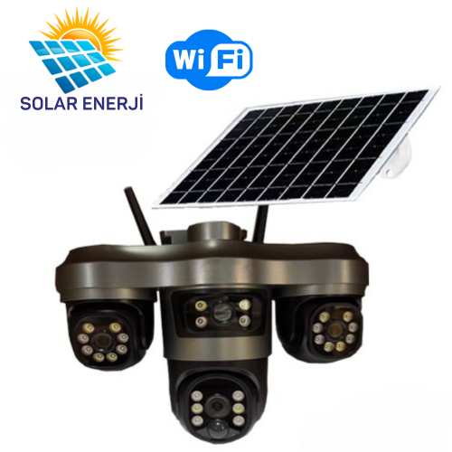 3 Lensli 5MP KABLOSUZ WİFİ PTZ SOLAR KABLOSUZ GÜVENLİK KAMERASI