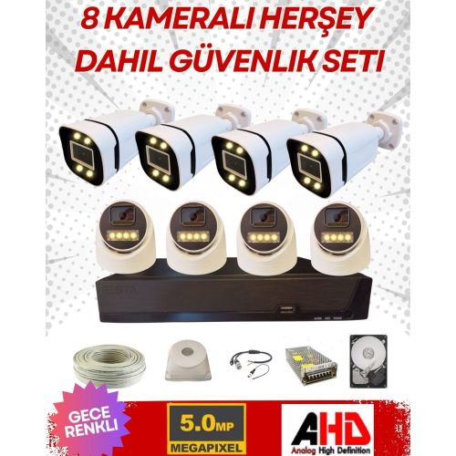 4 İÇ 4 DIŞ 8 KAMERALI GECE RENKLİ SESLİ 5 MP 1 TB HDD DAHİL AHD GÜVENLİK KAMERA SETİ - ST581SW
