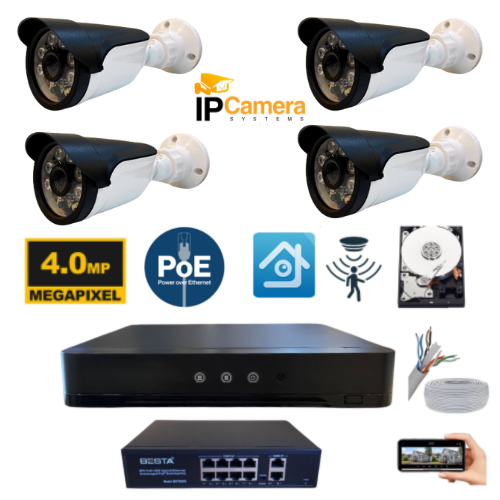 4 KAMERALI 4MP 6 ATOM LED H.265 250 GB HDD DAHİL IP GÜVENLİK SETİ - ST251042