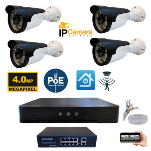 4 KAMERALI 4MP 6 ATOM LED H.265 IP GÜVENLİK SETİ - ST001042