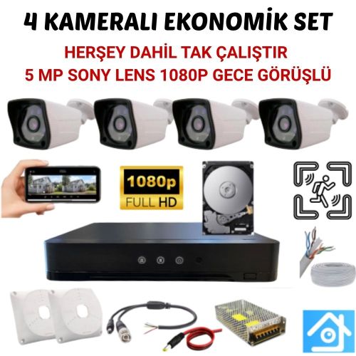 4 Kameralı Ekonomik Güvenlik Seti 250 GB Hdd Dahil Tak Çalıştır