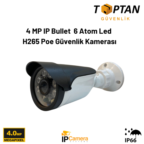 4 MP IP Bullet Güvenlik Kamerası 6 Atom Led H265 Poe ARNA-1418