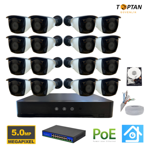 5MP 1440p 16 Kameralı 1TB Harddisk Dahil IP Poe Güvenlik Kamerası Seti - ST-5161TB