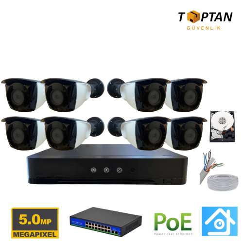 5MP 1440p 8 Kameralı 320GB Harddisk Dahil IP Poe Güvenlik Kamerası Seti - ST-58320