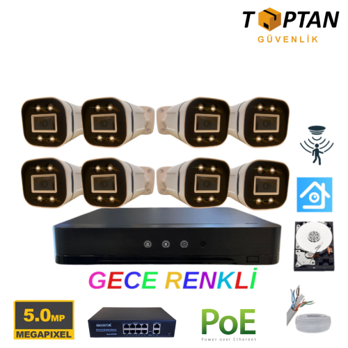 5MP 1440p Warm Led 8 Kameralı 320GB Harddisk Dahil IP Poe Güvenlik Kamerası Seti - ST-58320W