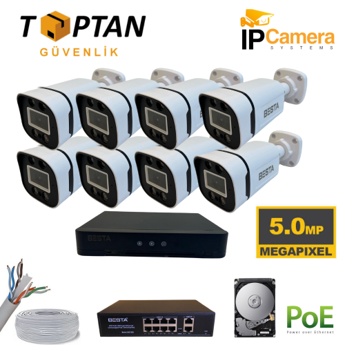 5MP WARM LED 8 KAMERALI IP GÜVENLİK SETİ 1TB HARDDİSK DAHİL ARNA-1248