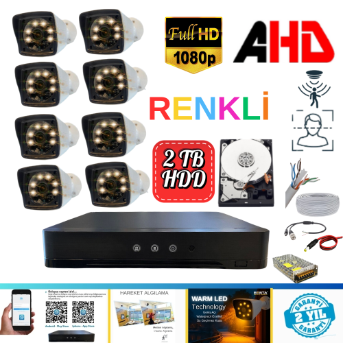 8'Lİ WARM LED KAMERA SETİ 2 TB HDD DAHİL FULL SET - 8220WY
