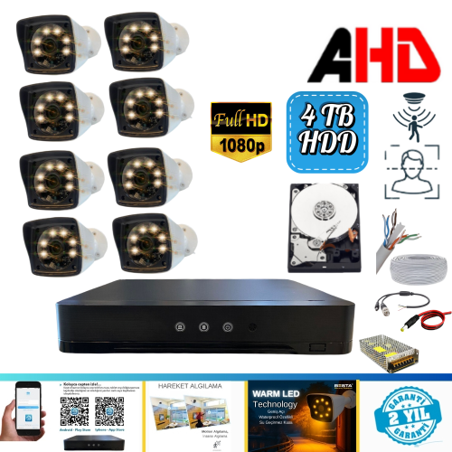8'Lİ WARM LED KAMERA SETİ 4 TB HDD DAHİL FULL SET - 8420WY