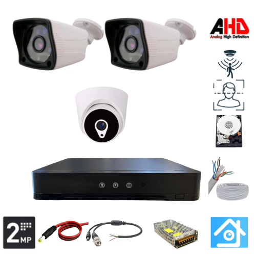 ARNA 1 İÇ 2 DIŞ 3.6 MM LENS 2MP 1080P 3 KAMERALI 320 GB HDD DAHİL GÜVENLİK SETİ - ST212320