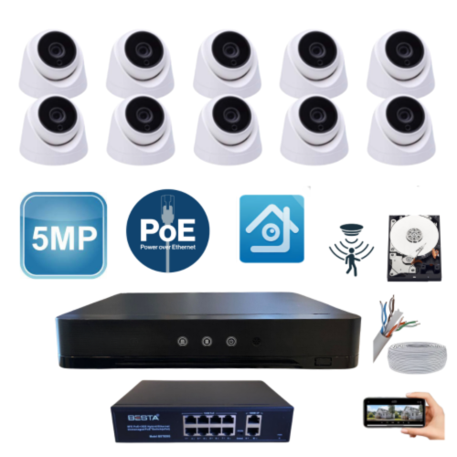 ARNA 10 KAMERALI 1440P 3.6 MM LENS 5 MP 2 TB 7/24 HDD DAHİL DOME GÜVENLİK KAMERASI SETİ - ST51021