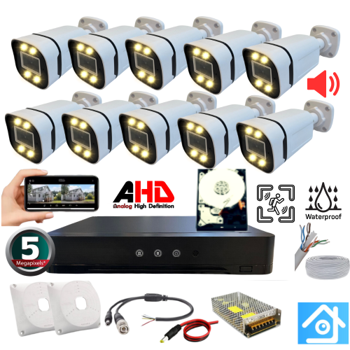 ARNA 10 KAMERALI 5 MP SESLİ WARM LED WATERPROOF 3.6 MM LENS H.265 2 TB HDD DAHİL AHD GÜVENLİK SETİ - ST5102