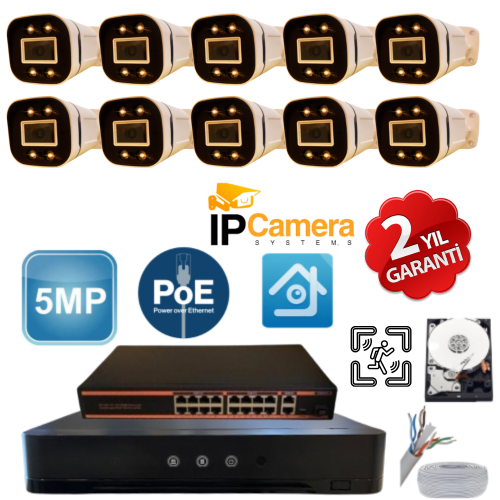 ARNA 10 KAMERALI GECE RENKLİ SESLİ IŞIKLI 250 GB HDD DAHİL IP KAMERA SİSTEMİ - ST510250W