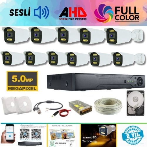 ARNA 11 KAMERALI 5 MP SESLİ 8 WARM LED FULL COLOR SU GEÇİRMEZ AHD GÜVENLİK SETİ 4 TB HDD DAHİL- ST-40011WD