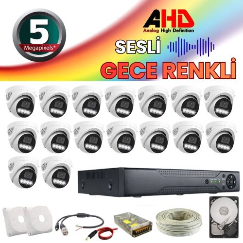 ARNA 16 KAMERALI SESLİ GERÇEK 5 MP İÇ MEKAN GÜVENLİK SİSTEMİ - 4 TB HDD DAHİL - 1654WL