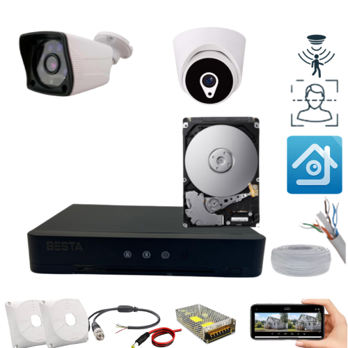 ARNA 2 MP 1 DIŞ 1 İÇ KAMERALI H.265 HAREKET ALGILAMA ÖZELLİKLİ 320 GB HDD DAHİL KAMERA SİSTEMİ - ST211320L