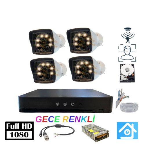 ARNA 2 MP 4'LÜ WATERPROOF 320 GB DARD DİSK DAHİL AHD WARM LED GÜVENLİK KAMERASI SETİ - ST24320W