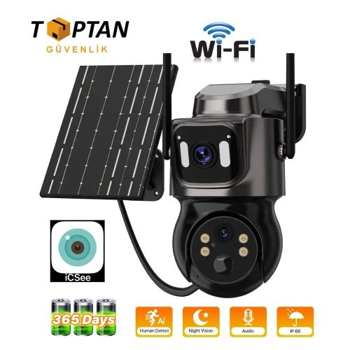 ARNA 3+3 MP ÇİFT KAMERALI WIFI ÖZELLİKLİ SOLAR SYSTEM GÜNEŞ PANELLİ GÜVENLİK KAMERASI - 2092