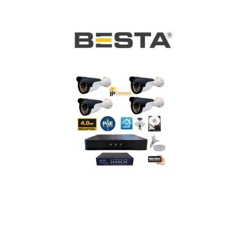 Arna 4 Kameralı 4mp 6 Atom LED H.265 Ip Güvenlik Seti - ST001042
