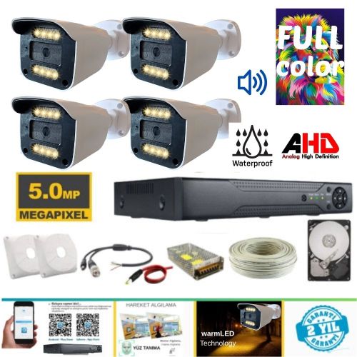 ARNA 4 KAMERALI 5 MP 8 WARM LEDLİ WATERPROOF AHD GÜVENLİK SETİ 2 TB HDD DAHİL- ST-2058