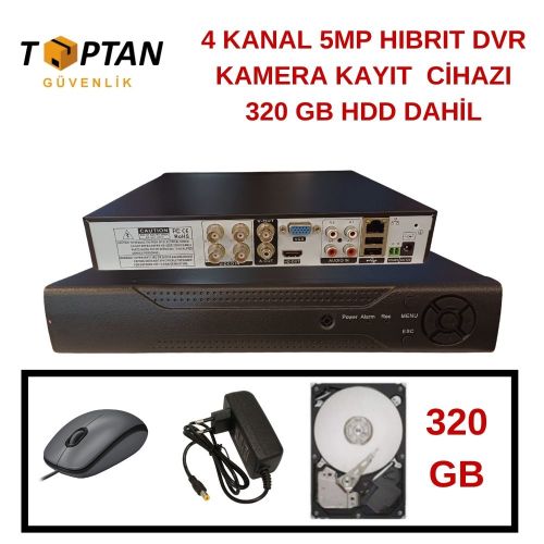 ARNA 4 KANAL 5 MP H.265+ HIBRIT DVR KAMERA KAYIT CİHAZI 320 GB HDD DAHİL - 45320