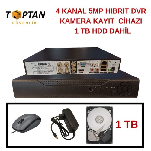 ARNA 4 KANAL 5 MP H.265+ HIBRIT DVR KAMERA KAYIT CİHAZI 1 TB HDD DAHİL - 4510E
