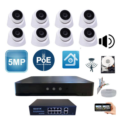 ARNA 5 MP 1440P IP POE 8 KAMERALI 250 GB HARDDİSK DAHİL İÇ MEKAN GÜVENLİK KAMERA SETİ - ST582501