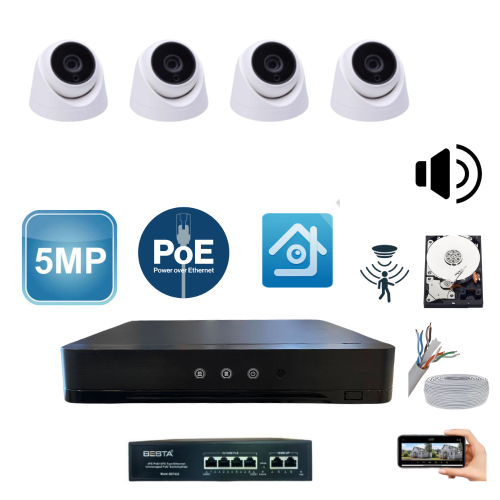 Arna 5 MP 4 İç Mekan Kameralı FULL HD Güvenlik Seti - 500 GB Harddisk Dahil -ST-545001