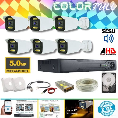 ARNA 6 KAMERALI 5 MP 8 WARM LED GECE RENKLİ SU GEÇİRMEZ AHD GÜVENLİK SETİ 320 GB HDD DAHİL- ST-320568W