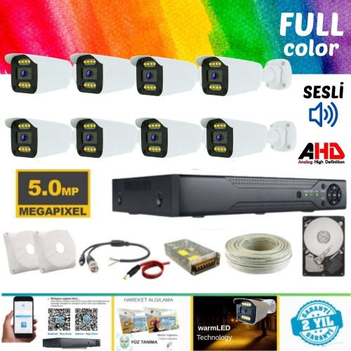 ARNA 8 KAMERALI 5 MP 8 WARM LED GECE RENKLİ SU GEÇİRMEZ AHD GÜVENLİK SETİ 1 TB HDD DAHİL- ST-100588W