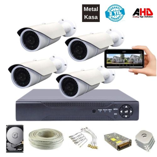 ARNA METAL KASA 4 KAMERALI 2 MP HAREKET ALGILAMA ÖZELLİKLİ GÜVENLİK KAMERA SETİ 4 TB HDD DAHİL - ST23424E