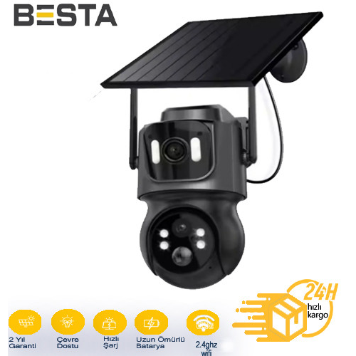 BESTA 3 MP + 3MP KABLOSUZ GÜVENLİK KAMERASI ÇİFT KAMERALI WİFİ SOLAR BS-2091