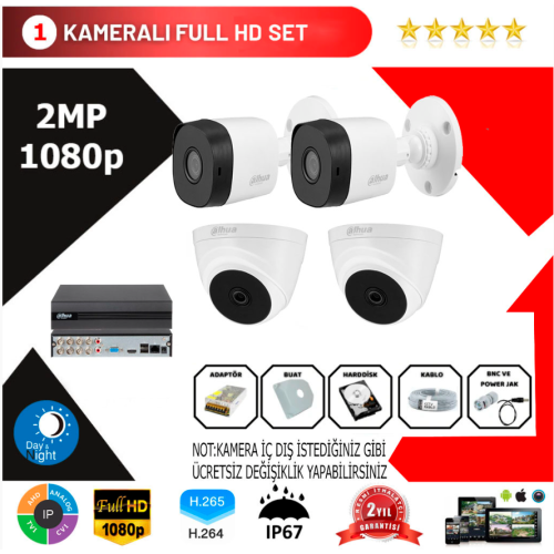 Dahua 4'lü Set 2Mp 1080p Hd Kamera Sistemi