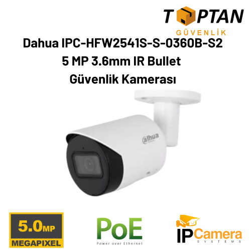 Dahua IPC-HFW2541S-S-0360B-S2 5 MP 3.6mm IR Bullet Güvenlik Kamerası