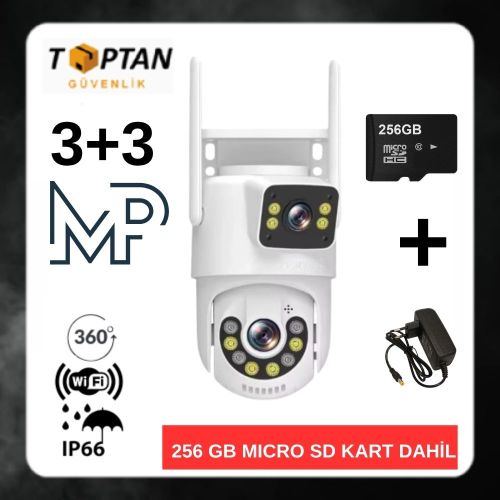 PTZ Dış Mekan Çift Kameralı Gece Görüşlü Full Hd Ip Akıllı Güvenlik Kamerası 256 GB Micro SD Kart Dahil BB-17236