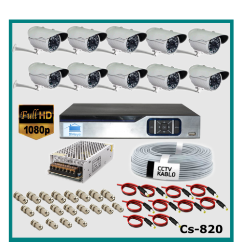 10 Kameralı Güvenlik Kamerası Sistemi AHD 1080P ( Cs 820 ) Harddisksiz