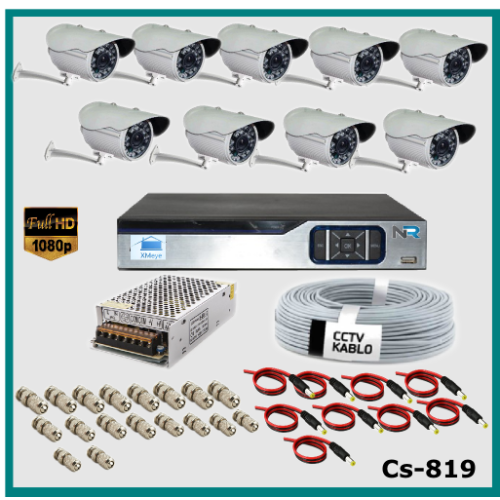9 Kameralı Güvenlik Kamerası Sistemi AHD 1080P ( Cs 819 ) Harddisksiz