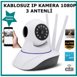 Kablosuz Hareketli Ip Kamera Fullhd 1080P 3 Anten